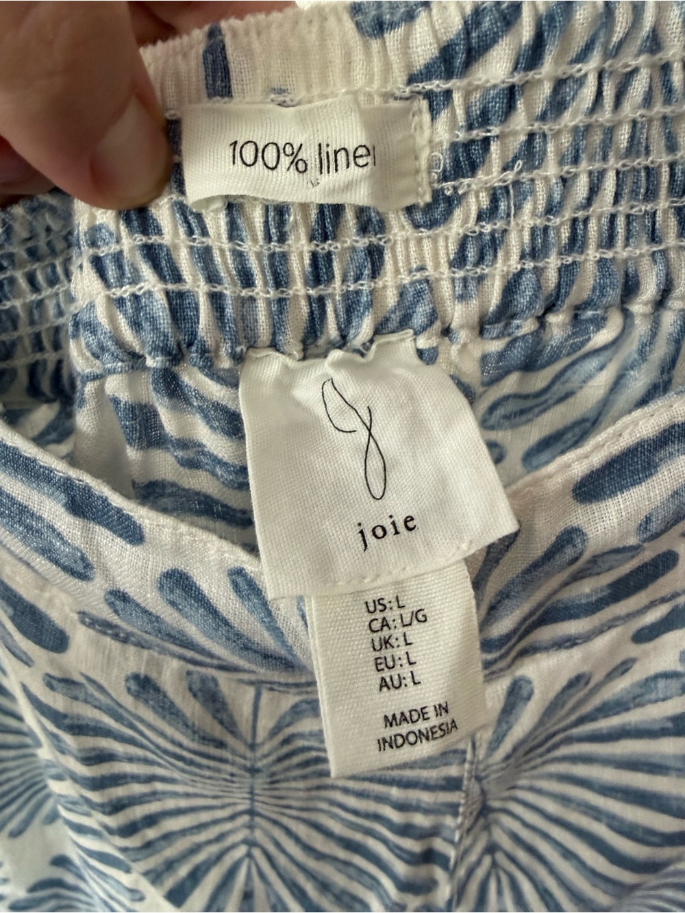 Joie 100% Linen Palm Print Wide Leg Pants Blue White Size L NWT - Picture 3 of 3
